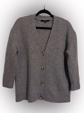 Quince Size Small Gray Cashmere Fisherman Cardigan Sweater Ribbed Minimalist